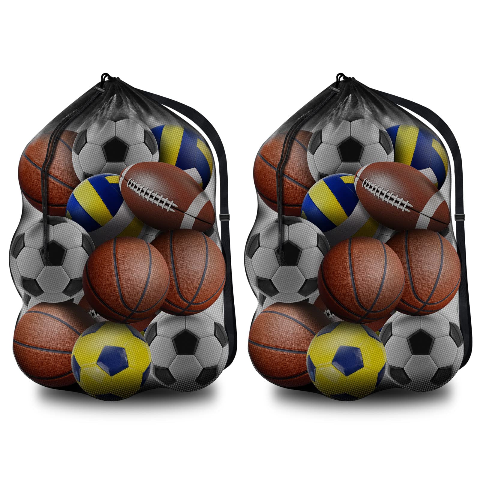 BROTOU Extra Large Sports Ball Bag Mesh, Basketball Bags Team Balls, Adjustable Shoulder Strap, Team Work Ball Bags for Holding Soccer, Football, Volleyball, Swimming Gear (30” x 40”) (2PCS)