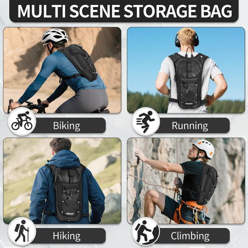 WELIDAY Hydration Backpack with 2L Leak Proof Water Bladder, Lightweight Hydro Water Daypack for Rave, Cycling, Running, Hiking, Climbing (Black, 2L Water Bladder)