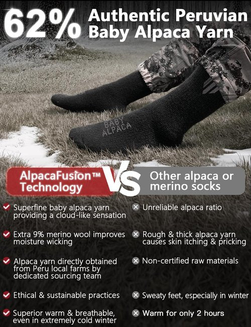 Juclise Alpaca Wool Heavyweight Thermal Boot Socks Hunting Hiking Working Thick Cold Weather Cushioned (Large Carbon Black)