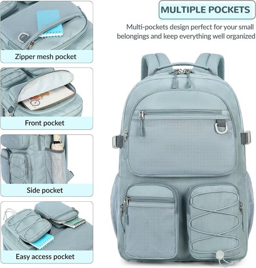 Lohol Water Resistant Backpack - Multiple Pockets for School & Travel | 15.6-Inch Laptop Daypack (Blue)