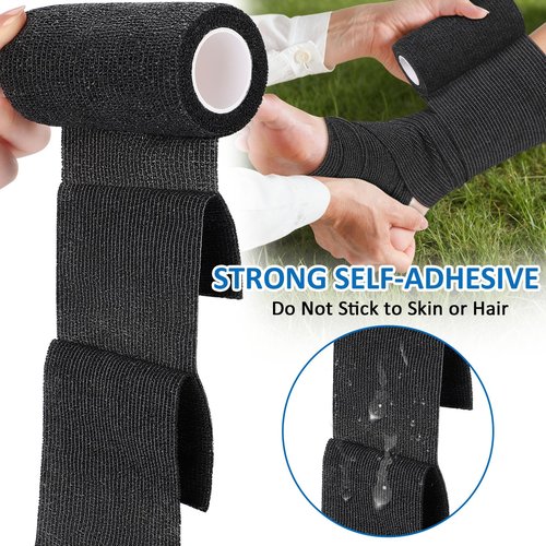 TOBWOLF 12PCS Self Adherent Bandage, 4" x5yd / 10cmx4.5m Cohesive Elastic Bandage Wrap, Breathable Sports Tape for Wrist Ankle Knee Leg Sprains Swelling - Black
