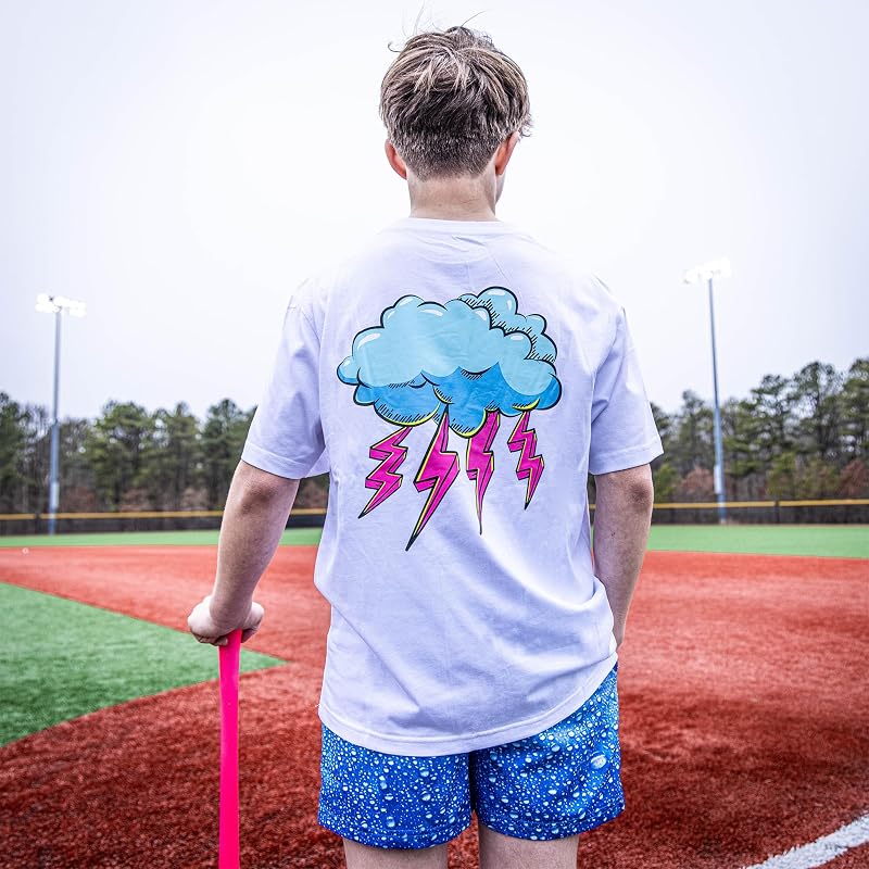 BL101 Youth Rain Delay Baseball Graphic Tee - Lightning Bolt Variation for Boys (YS-YXL)