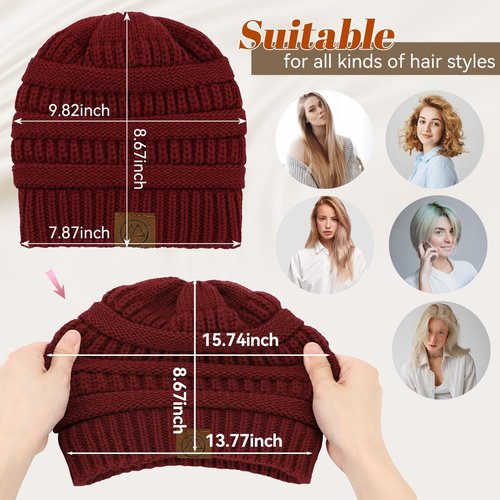 Zando 4 Packs Satin Lined Beanie for Women Men Teen - Warm Winter Hats with Hair Protection Windproof Knitted Silkly Lined Thick Beanies Sleep Cancer Cap One Size Black & Light Grey & White & Pink