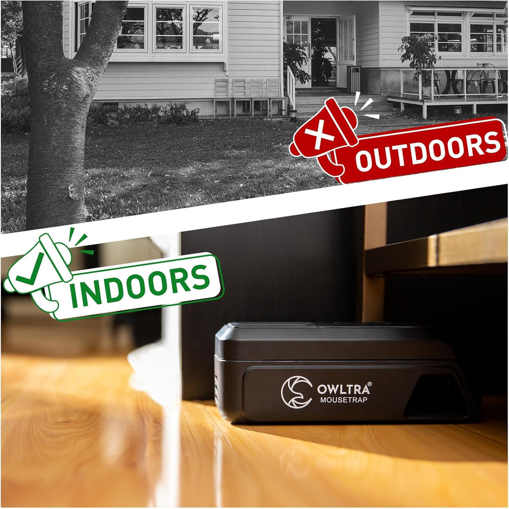 OWLTRA Indoor Electric Mouse Trap - Instant Rodent Zapper with Pet-Safe Trigger | Compact Black Design