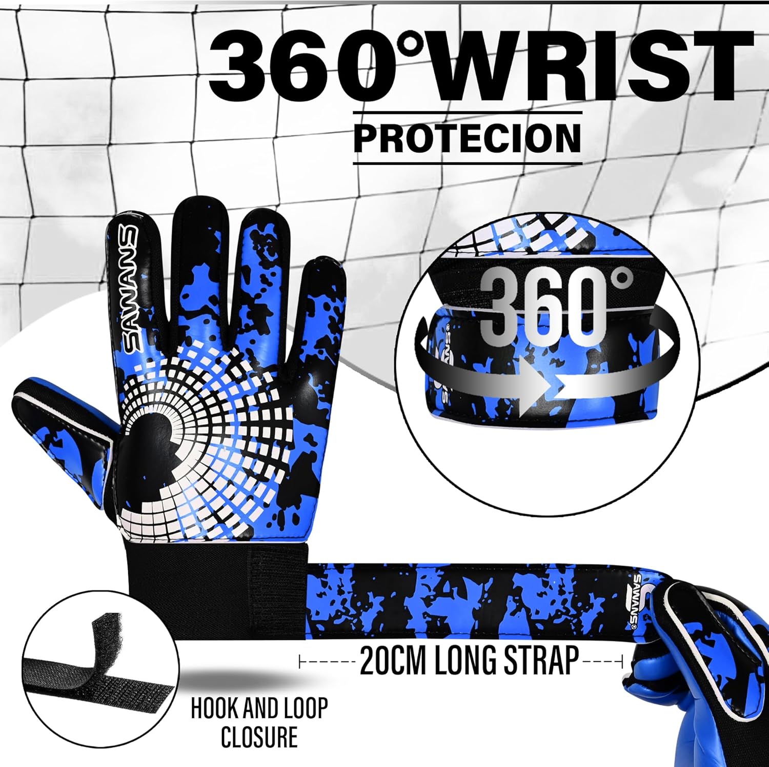 SAWANS Football Goalkeeper Gloves - Strong Grip & Wrist Support for Kids, Youth, and Adults