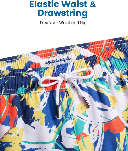 Maamgic Men's Swim Trunks - 2 in 1 7-Inch Board Shorts for Ultimate Comfort & Style