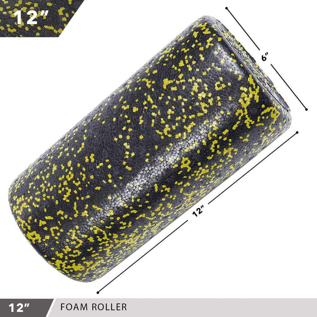 Day 1 Fitness High Density Muscle Foam Rollers - Sports Massage Rollers for Stretching, Physical Therapy, Deep Tissue, Myofascial Release - Ideal for Exercise and Pain Relief - Speckled Yellow, 12”