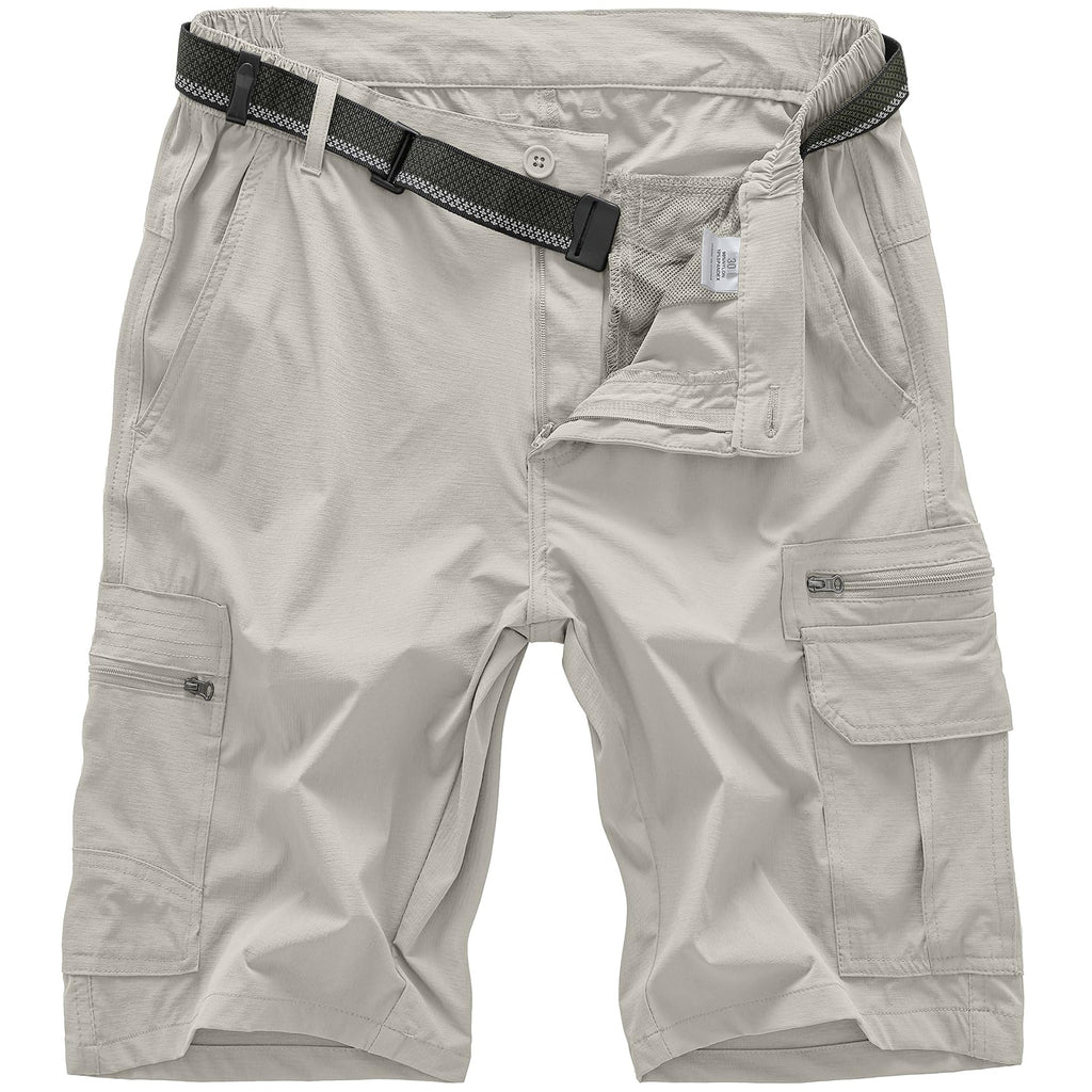 Jessie Kidden Mens Outdoor Casual Expandable Waist Lightweight Water Resistant Quick Dry Fishing Hiking Shorts (6222 Beige Apricot 34)