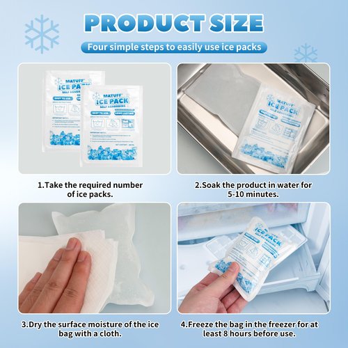 MATUFF 100 Pcs Reusable Ice Packs for Coolers (3.7''x4.9'') - Long-Lasting Gel Freezer Packs for Lunch Boxes, Shipping, Camping, Beach & Fishing | Keep Food/Drinks Fresh