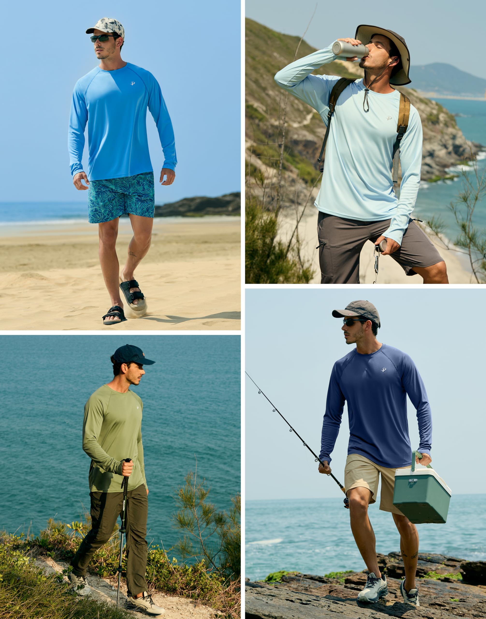 Pudolla Mens Sun Protection Shirts UV SPF T-Shirts UPF 50+ Long Sleeve Rash Guard Fishing Running Quick Dry(Sky Blue XL)