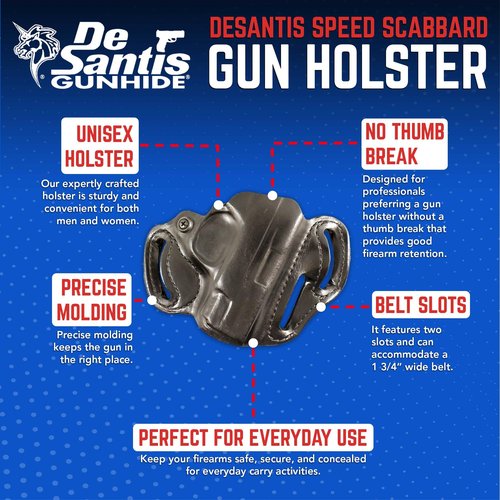 DeSantis Speed Scabbard Leather OWB Gun Holster - Belt Slide Gun Holster, Precise Molding, Compatible with S&W M&P Shield 9/40, M&P Shield M2.0 9/40, M&P 9 Shield Plus - Right Hand Draw, Black