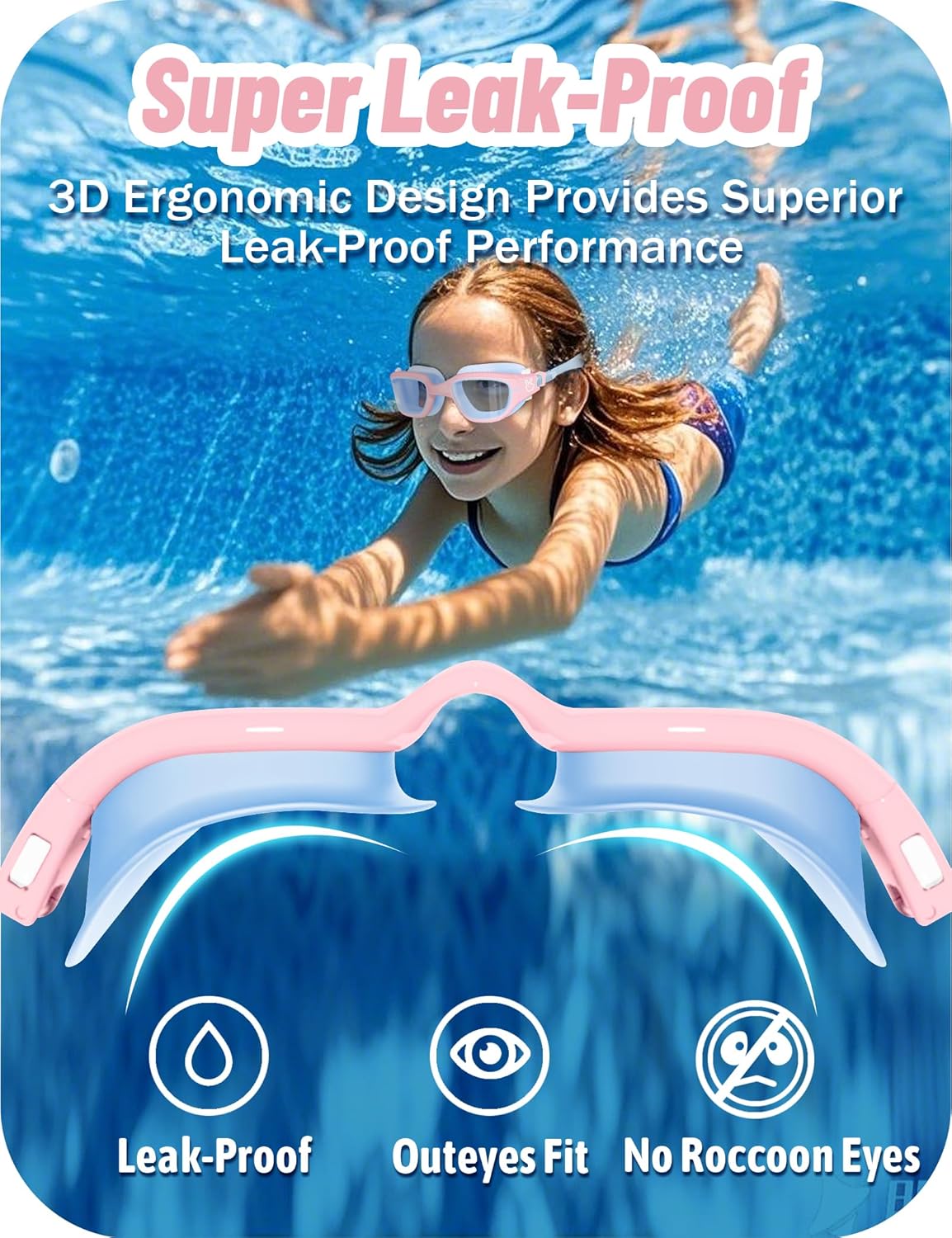 Vvinca Kids Swim Goggles - Anti-Fog UV Protection | Leak-Proof Pool Glasses for Ages 3-14