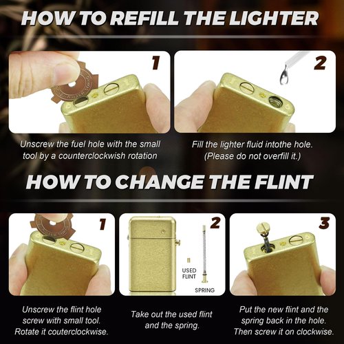 SAMNIU Vintage Trench Lighter, Classic Flip Copper Kerosene Lighters, with Replaceable Flint and Regulator, Cool Antique Brass Lighters for Men (No Fuel)