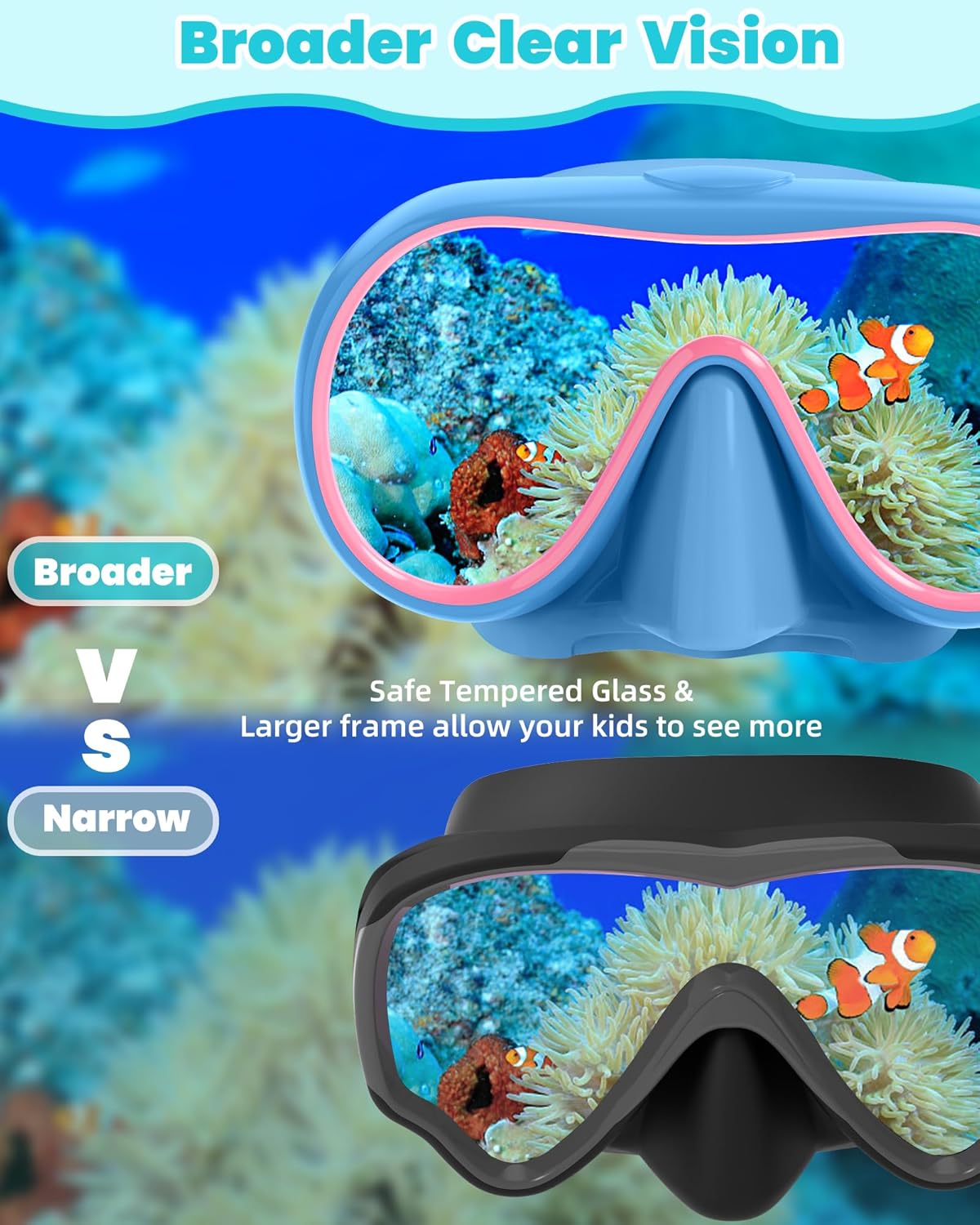 Seago Swim Goggles - 2 Pack with Nose Cover for Kids 6-14 | Wide-Frame Design for Comfort