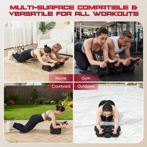 Ocdin Partner Ab Roller Wheel with Elbow Support- Two-Person Core Trainer, Stable Home Gym Equipment for Couples to Strengthen Core Muscles (Black)
