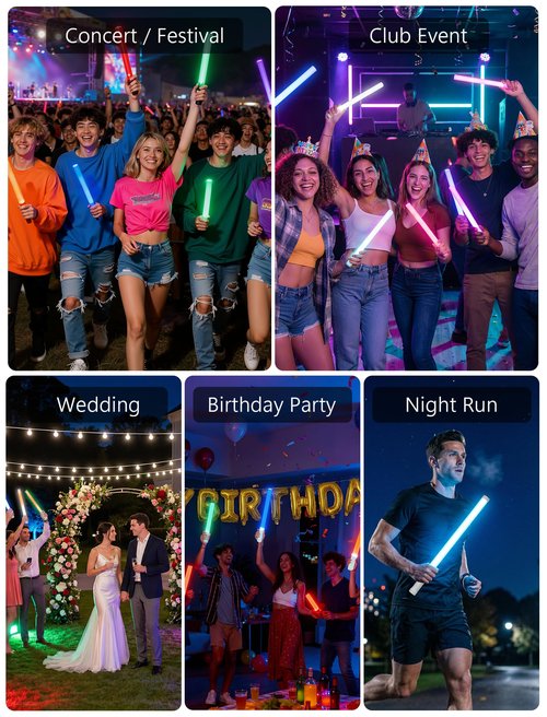 TakThree Smart LED Glow Stick, Rechargeable Light Stick, Button or App Controlled, Music Synced, DIY Light Effects, IP54 Waterproof, Perfect for Parties, Festivals, Concerts