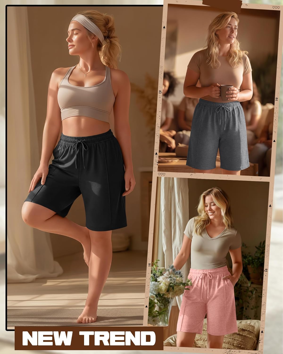 Skiennix Women's Plus Size Bermuda Shorts - Wide Leg, Elastic Drawstring, Pockets | Comfortable Athletic Wear