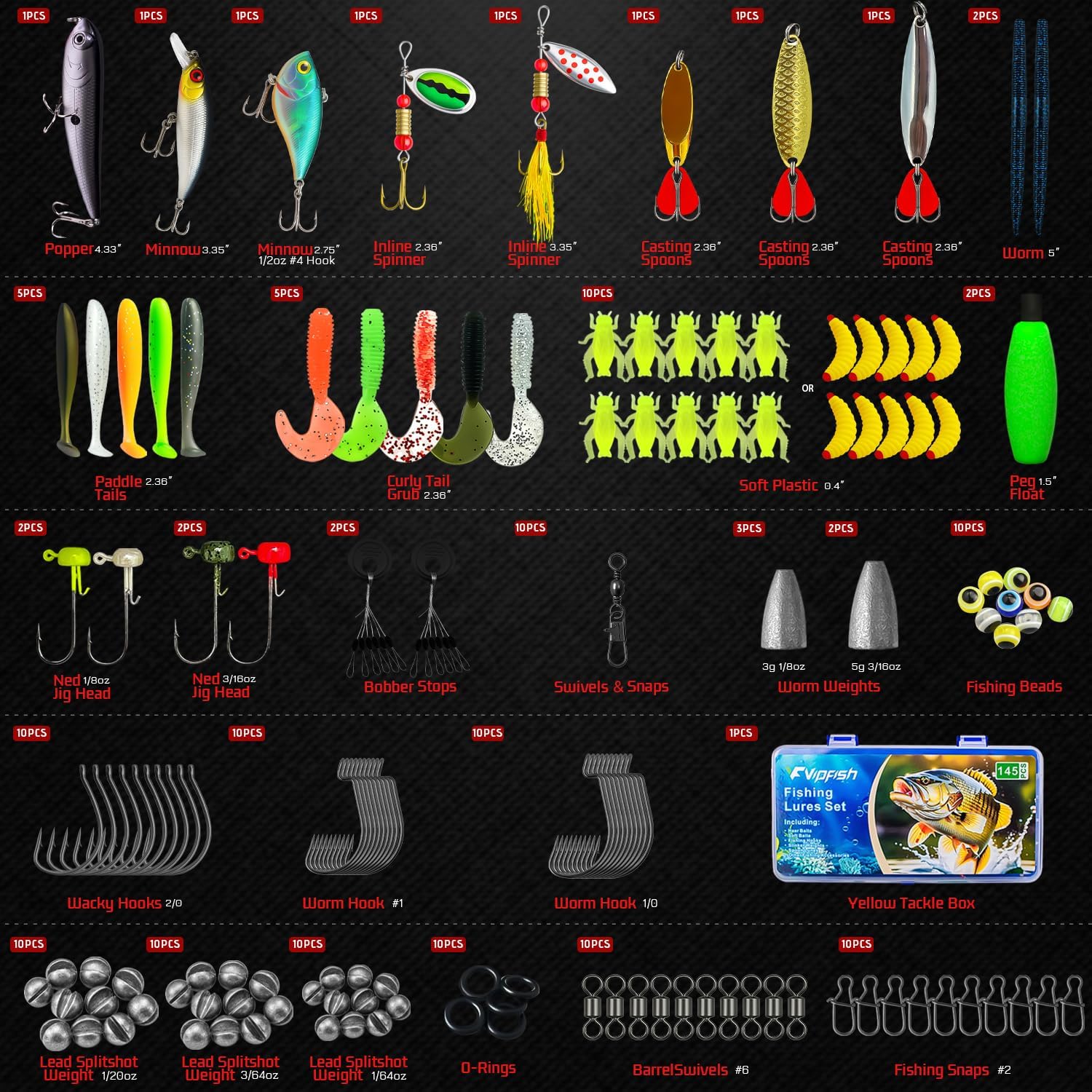 Skiennix 145PCS Fishing Tackle Box Kit - Complete Freshwater Fishing Gear with Lures & Hooks
