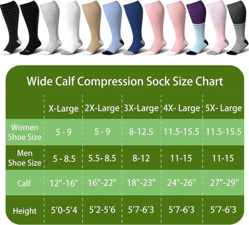 LEVSOX Wide Calf Compression Socks - 15-20mmHg Knee High Support Stockings for Circulation
