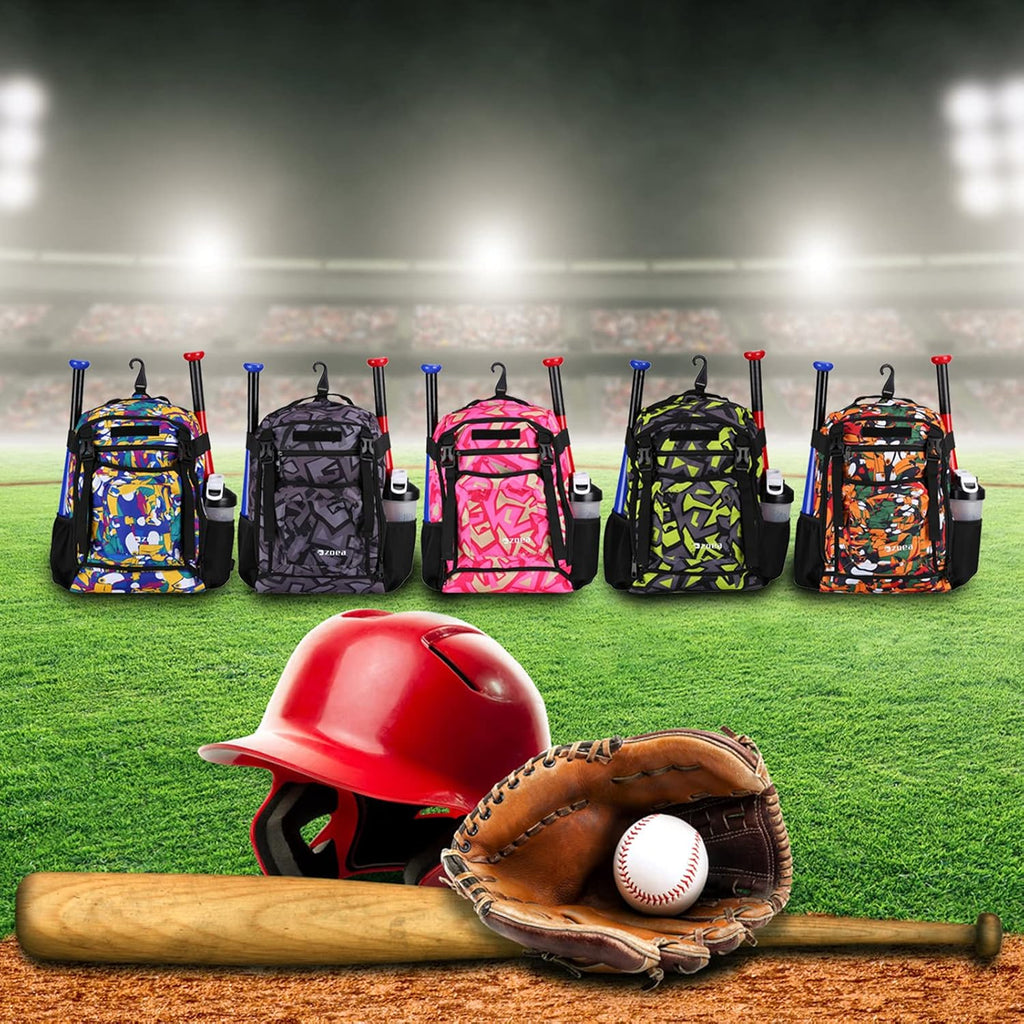 ZOEA Youth Baseball Bat Bag - Large Capacity Backpack for T-Ball & Softball Gear | Holds 2 Bats, Helmet & More
