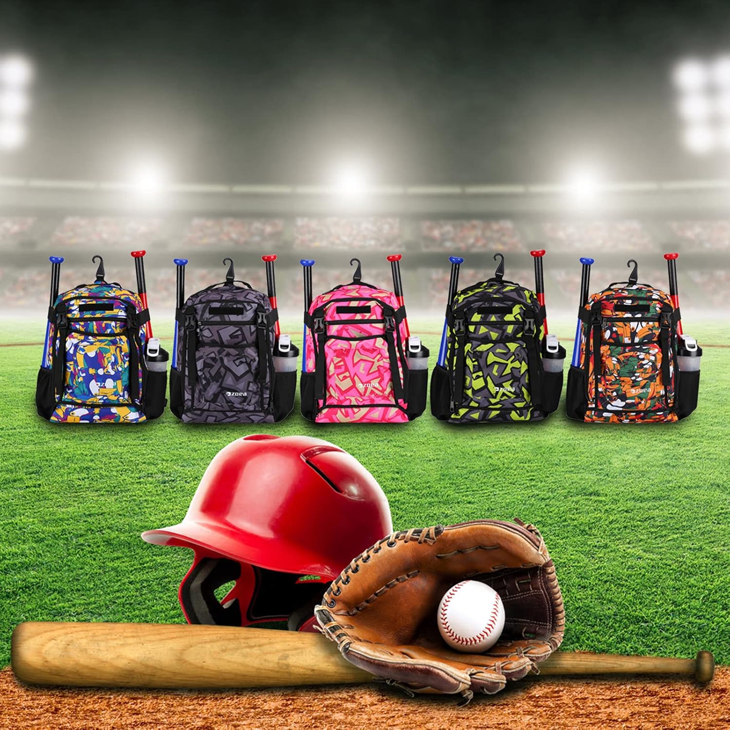ZOEA Youth Baseball Bat Bag - Large Capacity Backpack for T-Ball & Softball Gear | Holds 2 Bats, Helmet & More