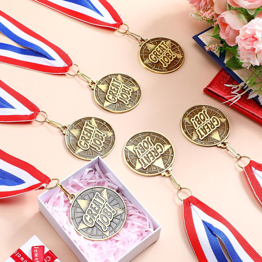 Quelay 100 Pcs Award Medals Bulk 2 Inch Gold Winner Medals with Neck Ribbons for Sports Tournaments Competitions Party Favors