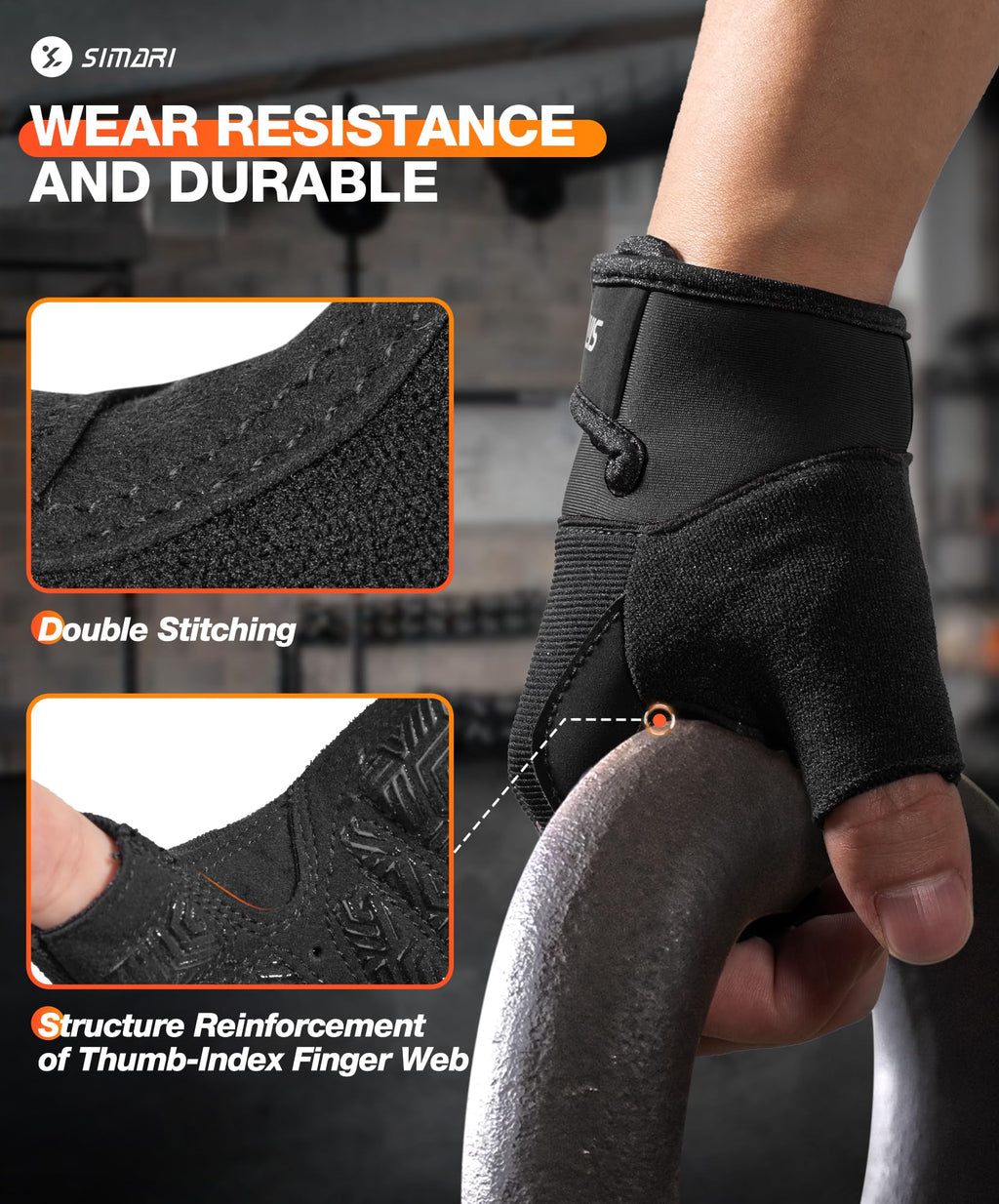 SIMARI Breathable Workout Gloves for Men & Women, Weight Lifting Gloves with Padded, Grip, Full Palm Protection, Gift for Gym Exercise, Cycling, Weightlifting Training, Kayaking, Fitness (Black-M)