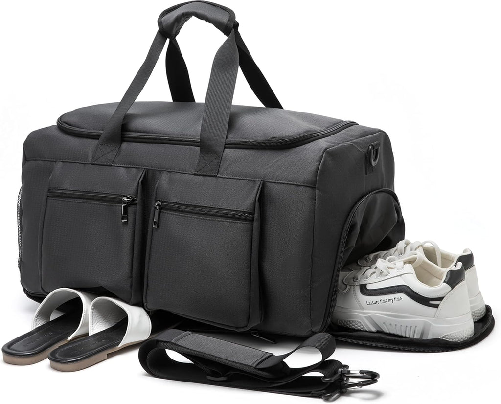 Seyfocnia Gym Duffle Bag - Versatile Travel Weekender with Wet Pocket & Shoe Compartment - Black
