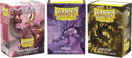 Dragon Shield | Soul & Truth Bundle - Red/Gold 3×100 CT Matte Dual Standard Size Card Sleeves | Premium TCG Protection for Magic: The Gathering