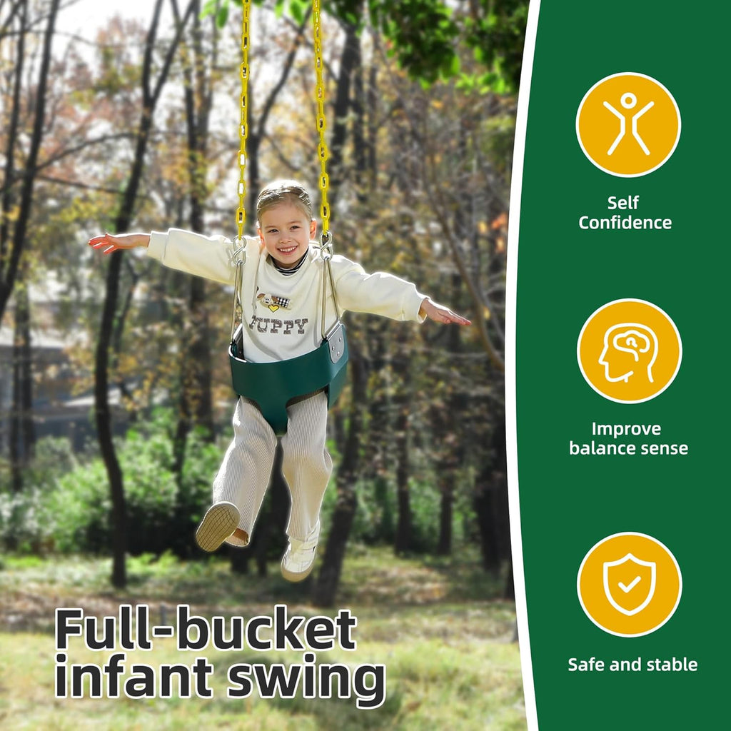 Skiennix High Back Toddler Swing Seat - Fully Assembled with Yellow Coated Chains | Safe & Durable