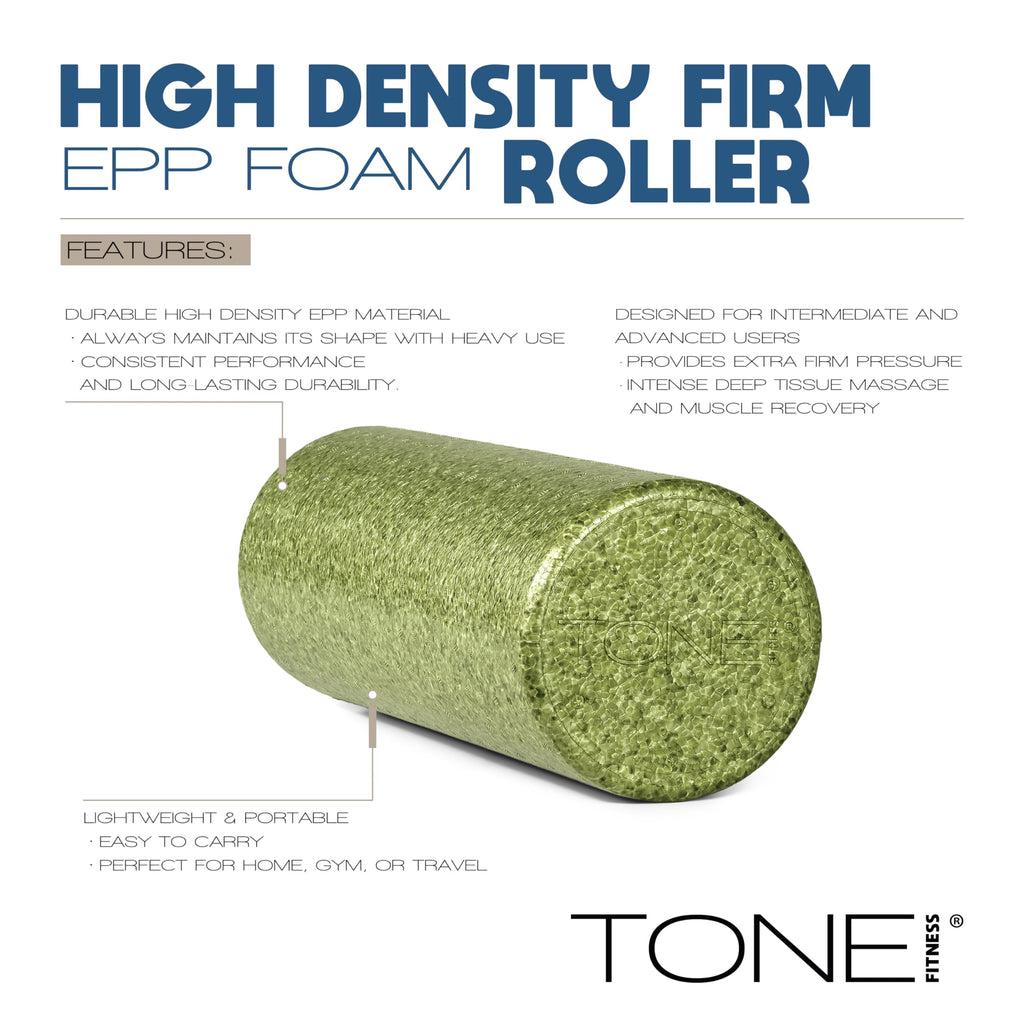 Tone Fitness High Density EPP Foam Exercise Foam Roller for Yoga, Pilates, Stretching, Massage, and Recovery 18 inch Green