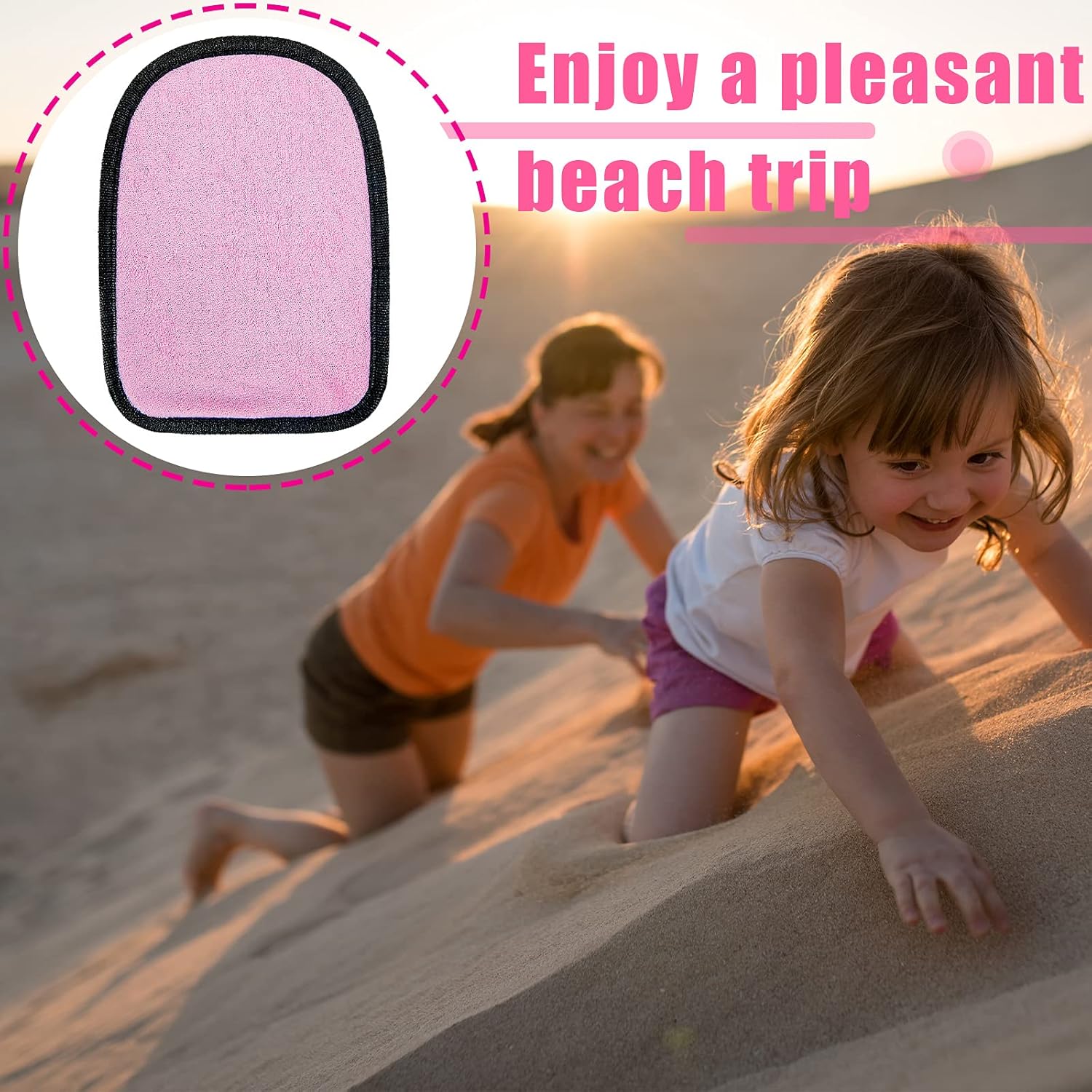 Skylety Sand Mitts - Soft Cotton Towels for Easy Sand Removal | 2-Pack for Beach Fun (Pink)