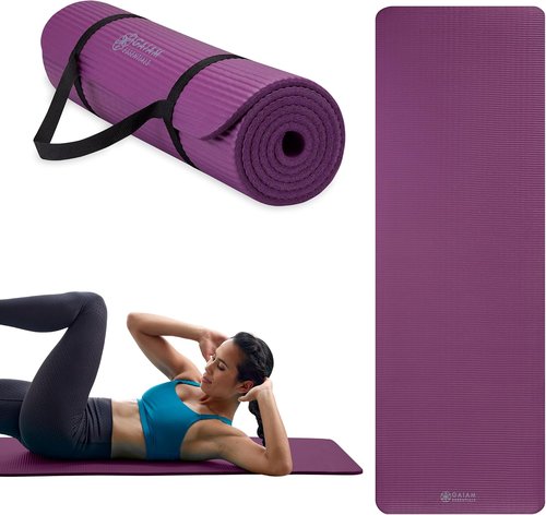 Gaiam Yoga Mat - Thick 10mm Pilates & Exercise Mat with Easy-Cinch Strap for Home & Gym Workouts