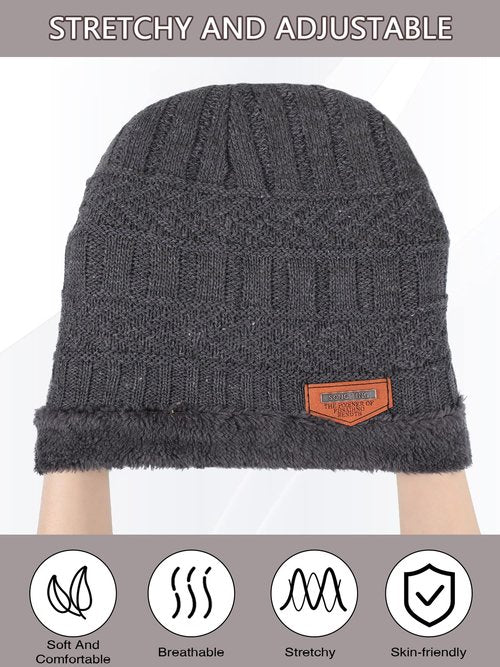 Silicherry 48 Pcs Winter Beanie Bulk for Homeless, Winter Knit Beanies Fleece Inner Warm Hat Thick Knit Skull Cap Beanie Hats for Homeless Donation Shelters