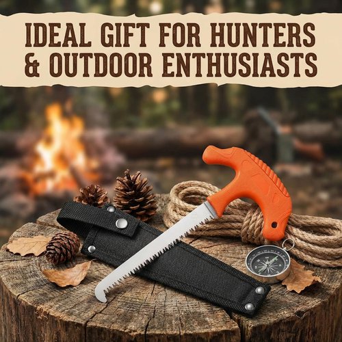 Ceoighe Compact Bone Saw for Hunting, Stainless Steel Sawtooth Blade, Ergonomic T Non Slip Handle, Meat Saw for Camping, Hunting, Outdoor Processing and Hiking with Sheath