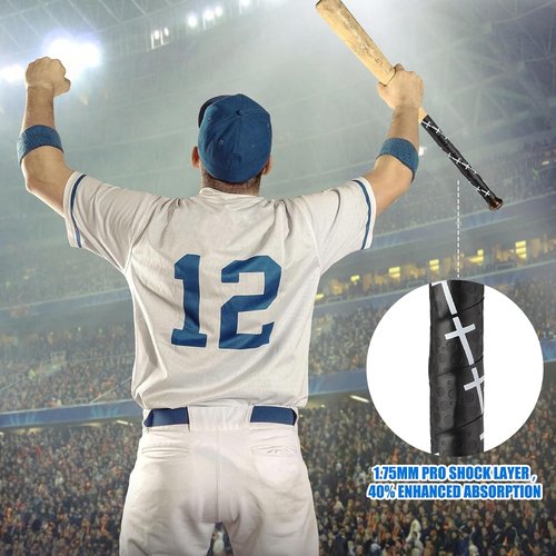 Cross Baseball Bat Grip Tape - 1.75mm Precut Full Adhesive Wraps for Enhanced Thickness & Unique Design
