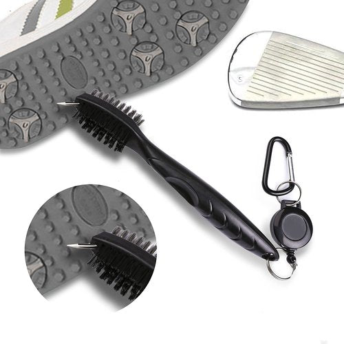 Aebor Golf Towels, Microfiber Waffle Pattern Tri-fold Golf Towel - Brush Tool Kit with Club Groove Cleaner, with Clip Men Women Golf Gifts (2 Grey Towel+Black Brush)