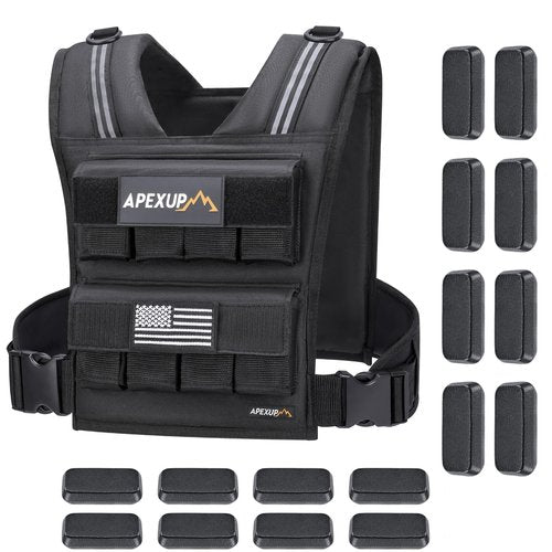 APEXUP Adjustable Weighted Vest Men 20lbs/30lbs/40lbs Weights with Reflective Stripe, Weight Vest Woman Workout Vest for Strength Training Running Walking (40 lbs, Black)