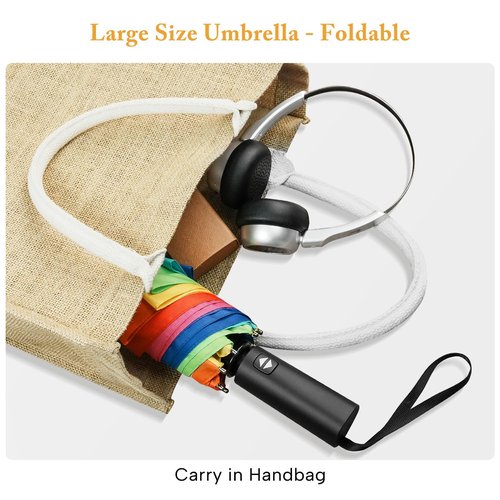 ECOBRELLA Rainbow Umbrella For Adults - Oversized 54inch Double Layer Windproof Extra Large Rainbow Golf Umbrella Folding Compact, Automatic Open&Close
