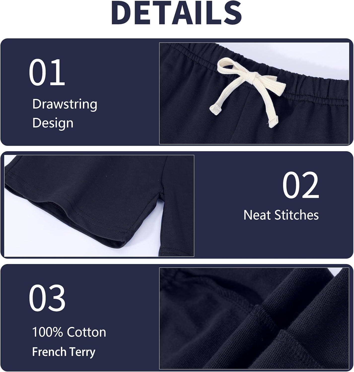 Skiennix Boys' Toddler Shorts - French Terry Cotton, Casual Summer Style, Elastic Waist, Ages 2-12
