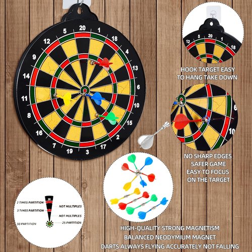 Hello Papaya Magnetic Dart Board - Fun Family Game with 12 Magnetic Darts & 12 Sticky Balls | Perfect for Kids 3-12