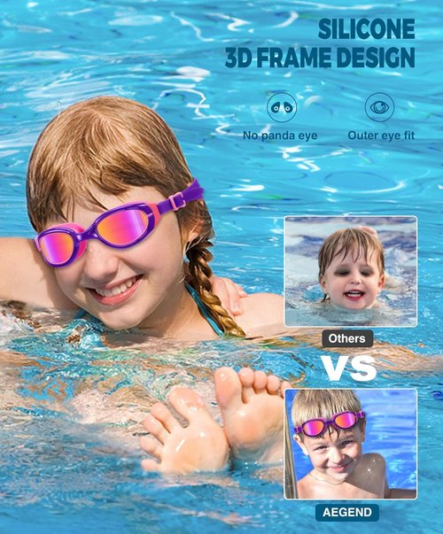 Aegend Swim Goggles for Kids 6-11 | Polarized Anti-Fog UV Protection for Boys & Girls