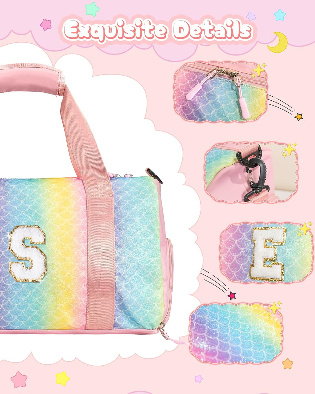 Skiennix Gym Bag for Girls - Personalized Weekender with Shoe Compartment & Makeup Pouch | Ideal Birthday & Graduation Gift (Letter Y)