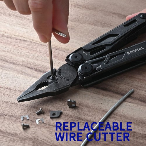 ROCKTOL Multitool, VG-10 Blade, 29-in-1 Multitool Pliers with Replaceable Wire Cutters and Saw, Heavy-duty Stainless Steel Multi-tool Set and Nylon Sheath for Camping Survival multi tool for Man
