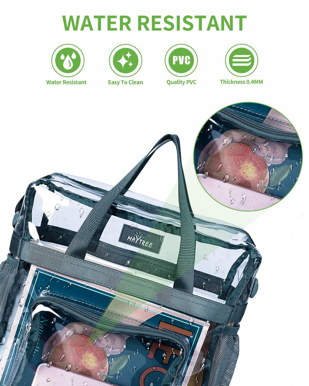 MAY TREE Clear Bag for Stadium Events 12×6×12 Clear Tote Lunch Bag with Reinforced Straps for Work, Sporting Events and Gym, Grey