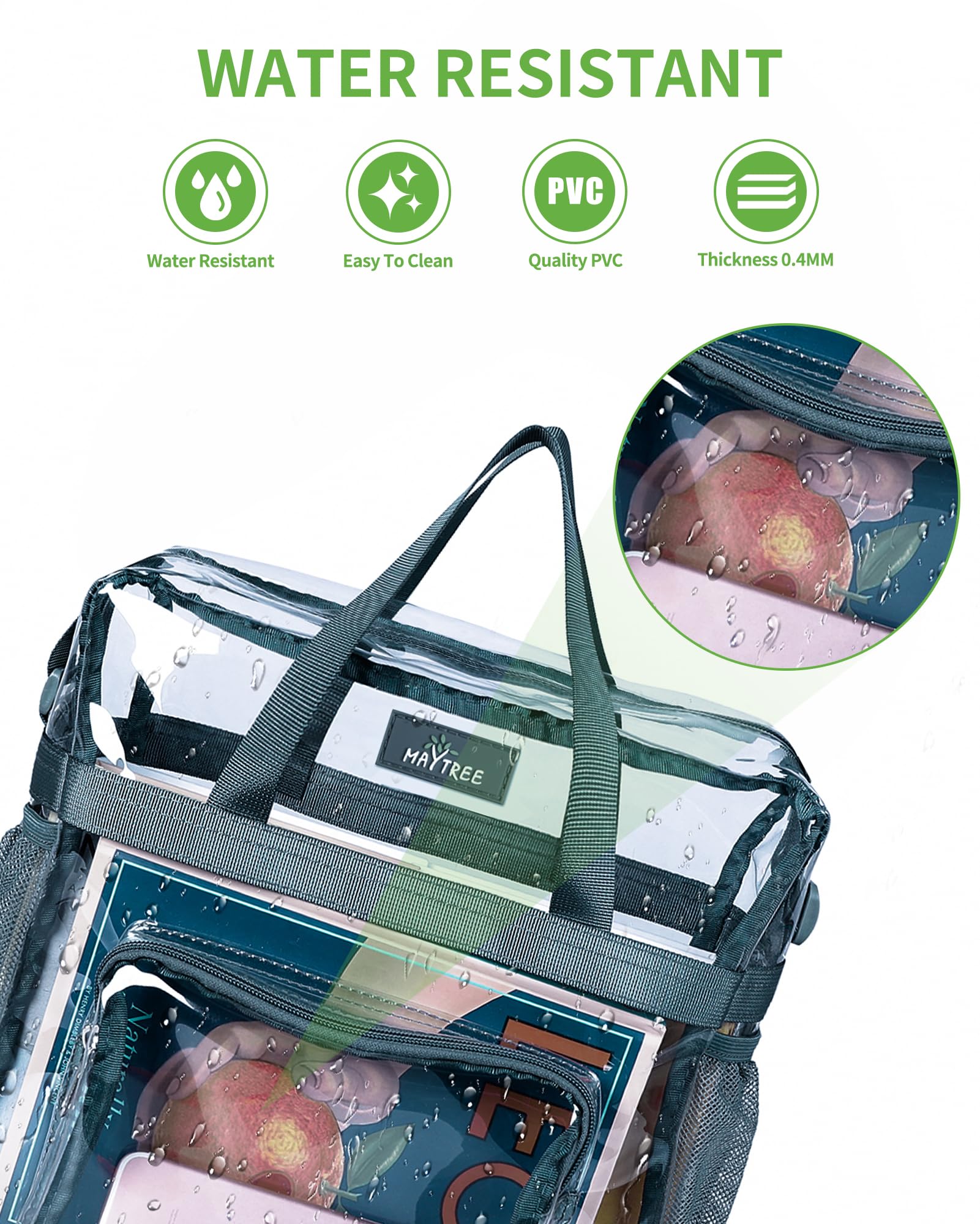 MAY TREE Clear Bag for Stadium Events 12×6×12 Clear Tote Lunch Bag with Reinforced Straps for Work, Sporting Events and Gym, Grey