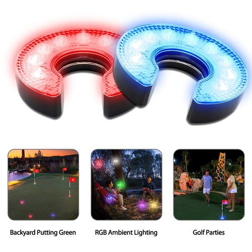KINGTOP 6ft Golf Flagstick with RGB Hole Light, Practice Putting Green Flags for Yard, Golf Pin Flag Hole Cup Set, Light Up Night Golf Party