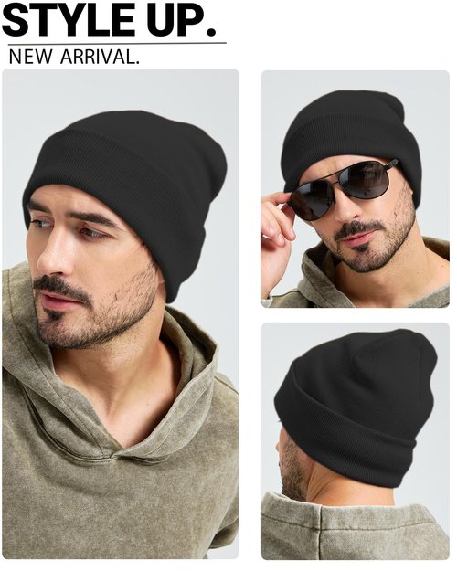 choshion 100% Cotton Beanie Lengthen Cuffed Beanies Knit Winter Hats for Men Women Soft Warm Ski Hat Unisex Knitted Skull Cap