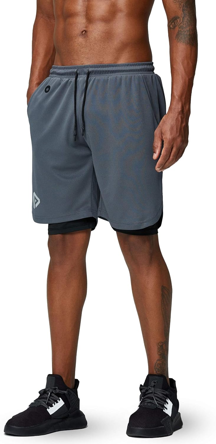 Pinkbomb Men's 2-in-1 Running Shorts - Quick Dry Workout Shorts with Phone Pocket | Comfortable Fit