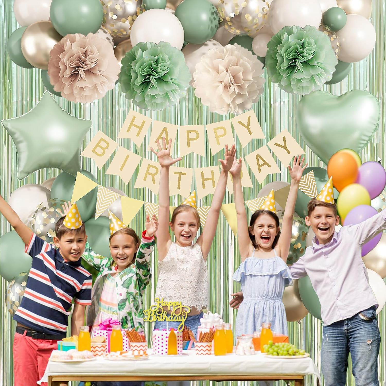 Sage Green Birthday Decorations - Elegant Foil & Latex Balloons, Happy Birthday Banner & Cake Topper | Perfect for Women & Girls